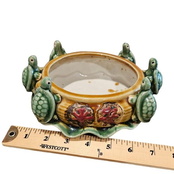 Vintage Fisherman's Fortune Turtle Planter Ceramic Dish Bowl Adorable Pottery - Picture 2 of 5